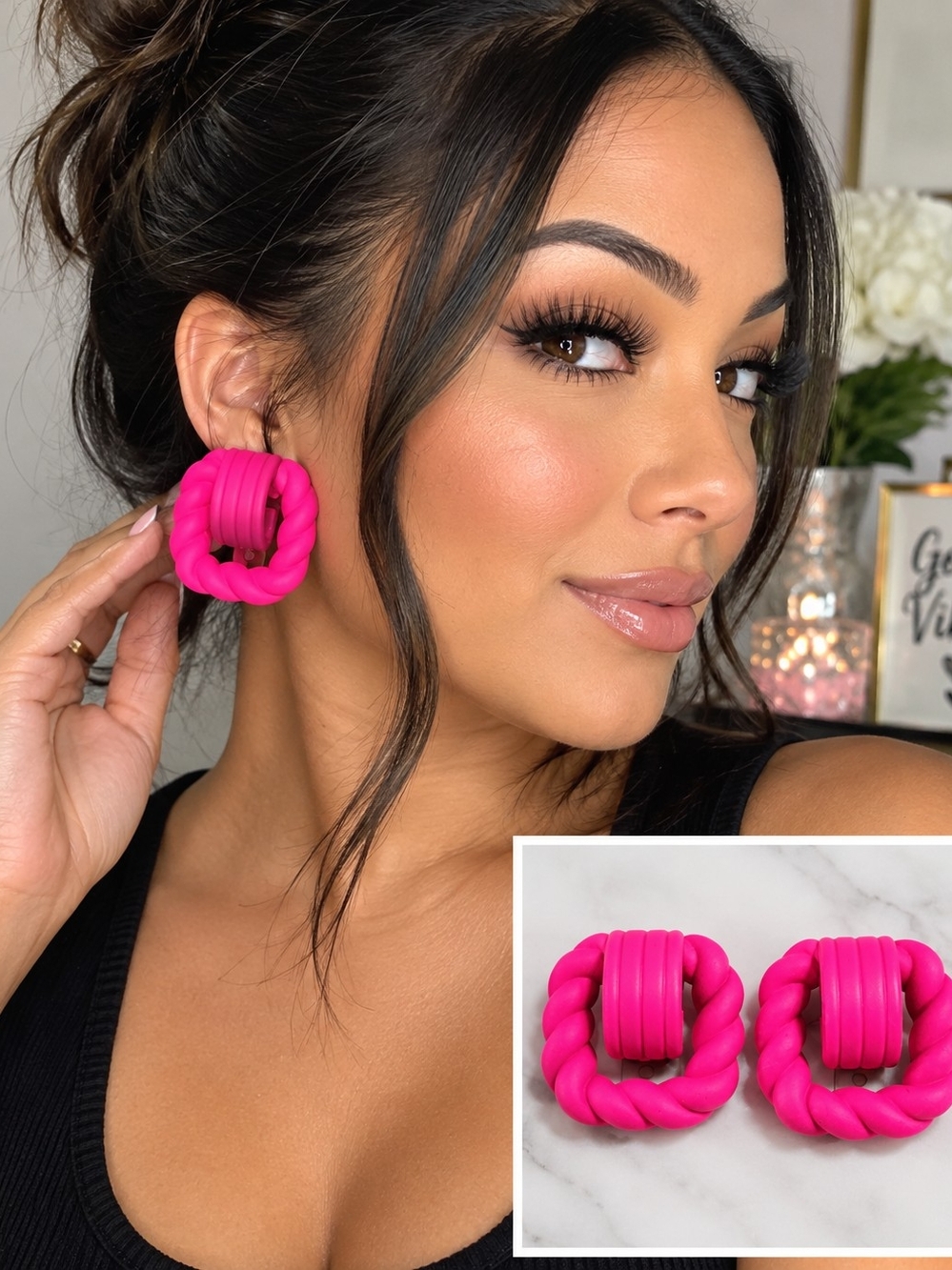 Plunder Hot Pink Twisted Hoop Earrings